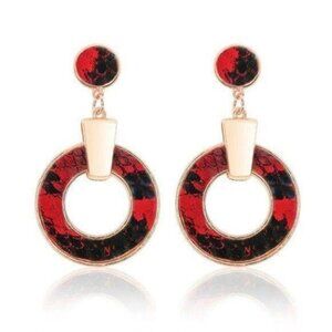Gold-Tone PU Leather Circle Drop Earring